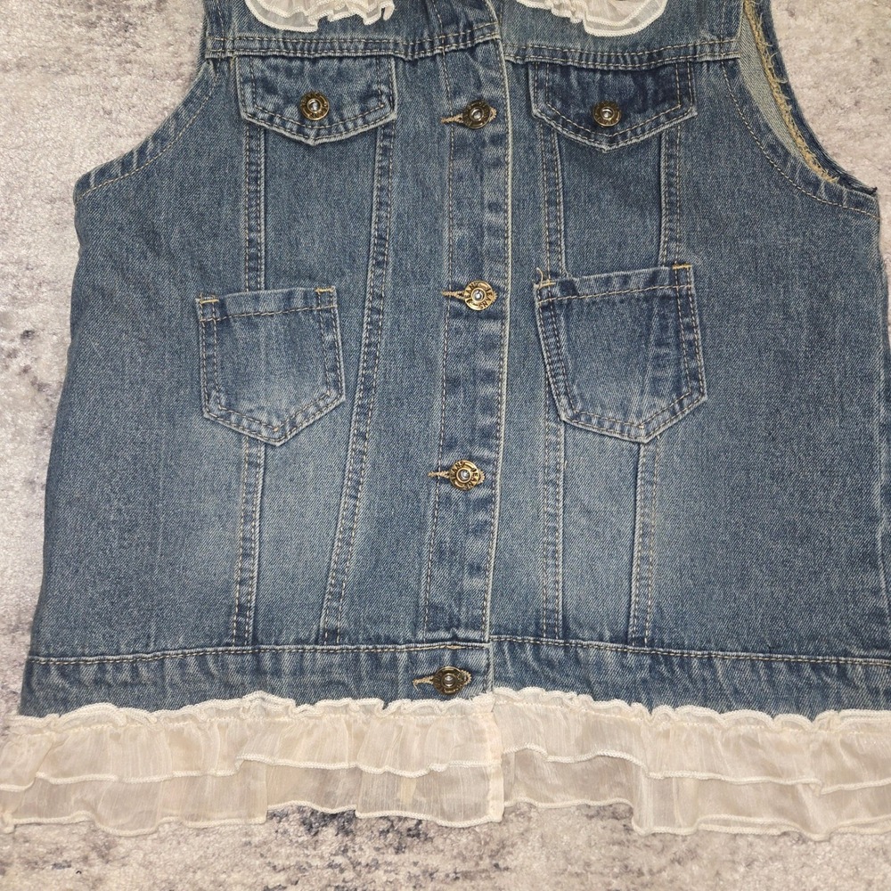 Paisley Vine Denim Vest Lace Trim Coquette Button Front Boho Womens M Western - Picture 4 of 12